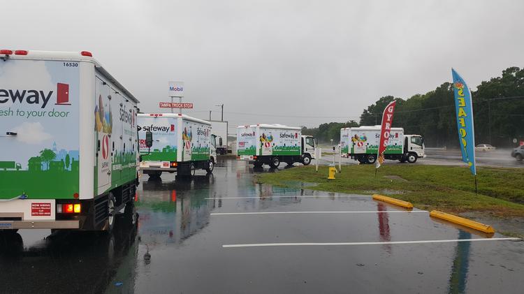 Safeway's fleet of refrigerated delivery trucks hits the road.