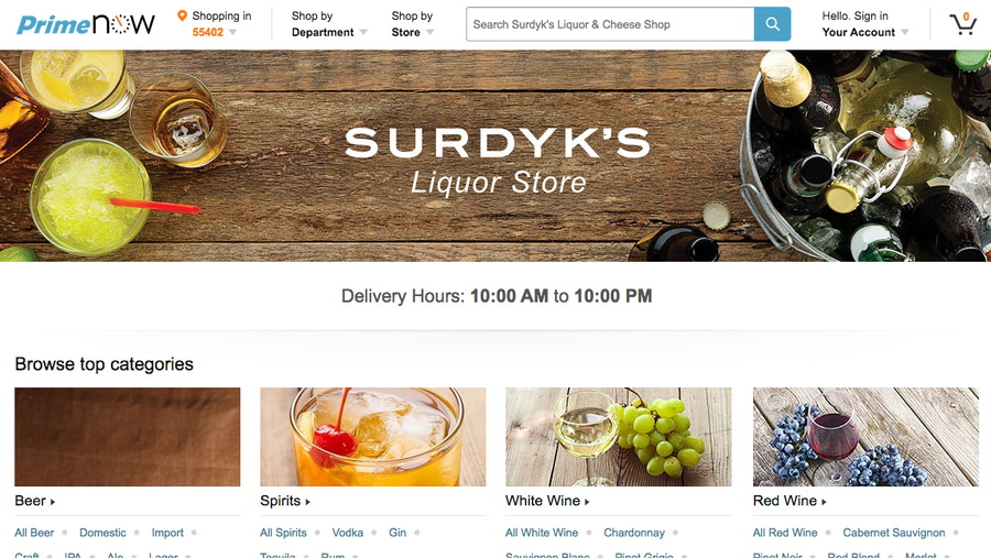 Amazon Prime starts onehour liquor deliveries from Surdyk's