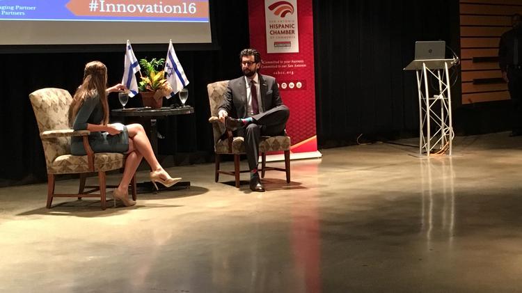 Marina Alderete Gavito — chief operating officer of Tech Bloc, a local technology industry advocacy organization — had a discussion with Daniel Frankenstein during an event hosted by the San Antonio Hispanic Chamber of Commerce.