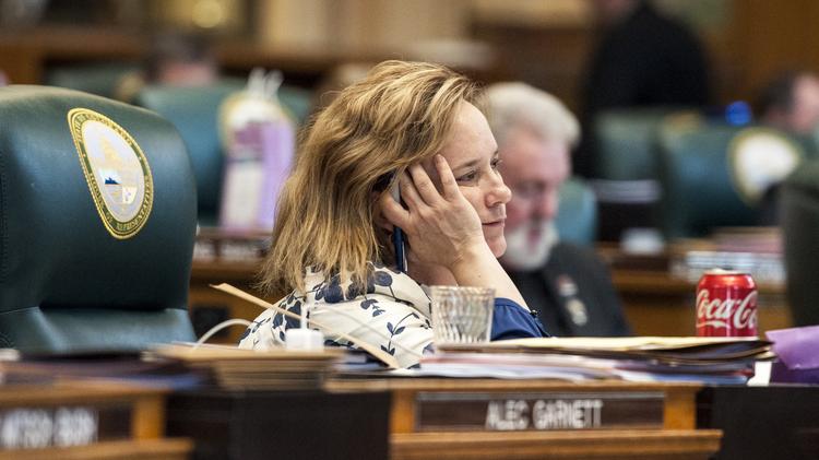 House Majority Leader K.C. Becker, D-Boulder, listens to debate on Senate Bill 267, which she co-sponsored during the final day of the 2017 legislative session Wednesday.