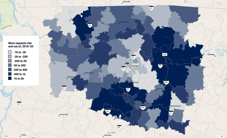 Zip Code Map Nashville These Are The Nashville-Area Zip Codes People Are Moving To The Most,  According To Change-Of-Address Records - Nashville Business Journal