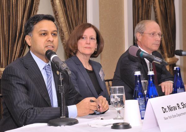 The Power Breakfast panel: NYS Health Commissioner Dr. Nirav Shah; Ruth Anne Hackett, Leader, GE Power and Water Health Services and Dr. James Reed, president and CEO of St. Peterâ€™s Health Partners.