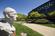 A sculpted bust of Jacque Cousteau greets employees and guests outside Google's Mountain View campus. He's one of several nautically themed statues on site.