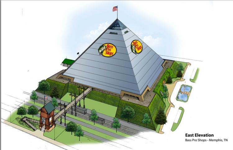 ... the East elevation of the Bass Pro Shops Outdoor World at the Pyramid