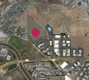 The dot represents the area purchased by Trammell Crow from Cisco Systems. On the other side is a parcel South Bay Development also picked up from Cisco last year.