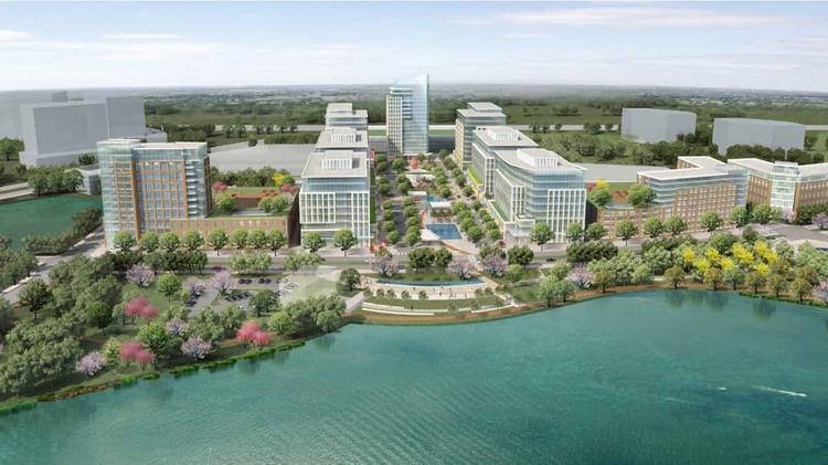 An aerial, illustrative view of the proposed Waterside development in Loudoun, which county officials are not currently supporting.