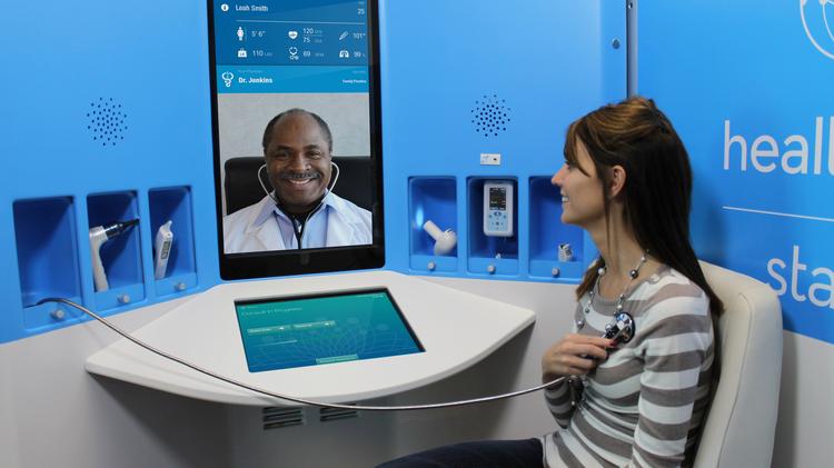 HealthSpot's kiosks allow patients to communicate with doctors over audiovisual links.