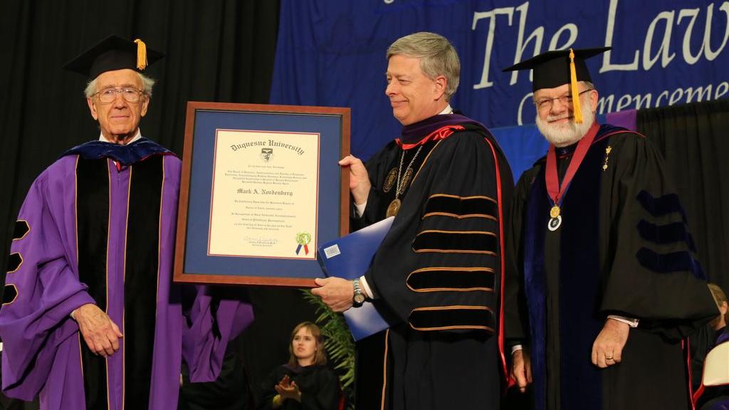 Landmark 100th commencement at Duquesne University School of Law capped  with honorary degree awarded to outgoing University of Pittsburgh  Chancellor Mark Nordenberg - Pittsburgh Business Times