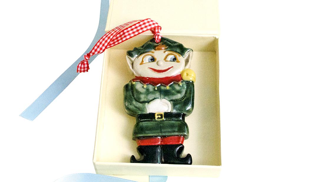 Louisville Stoneware making an elf ornament for the 2014 Christmas