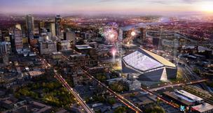 A view of the proposed stadium and downtown Minneapolis. The land is cleaner than feared.