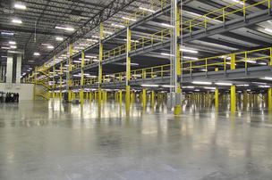 This three-level mezzanine is where most of the products are stored in the warehouse.