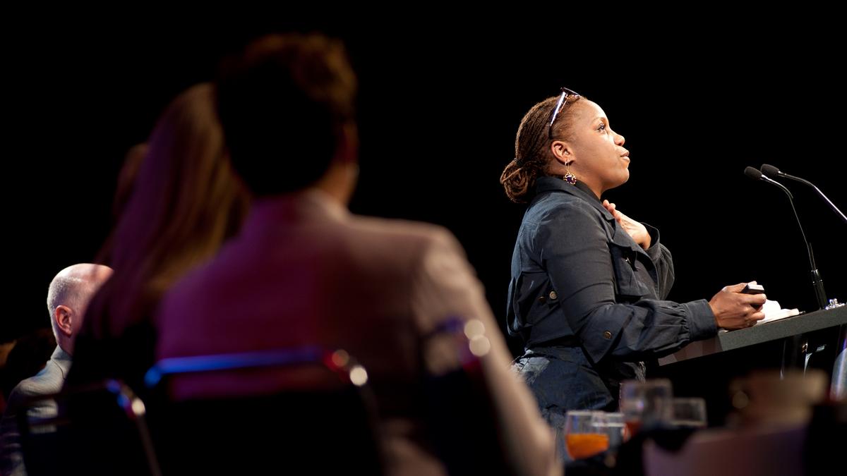 Author and sociologist Bertice Berry gets a standing ovation after