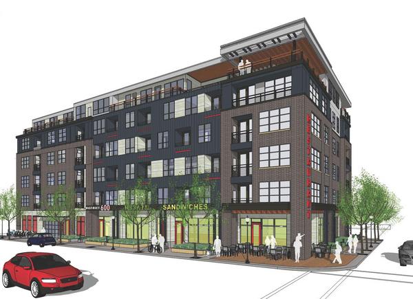 District 600 is a 78-unit apartment project that broke ground Monday, June 17 next to the Fulton Brewing Co. in Minneapolis' North Loop neighborhood. 