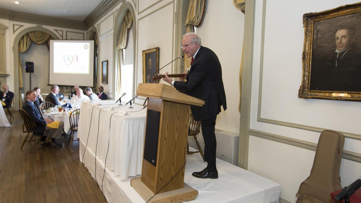 Milwaukee business exec Ted Kellner shows off his guitar skills to