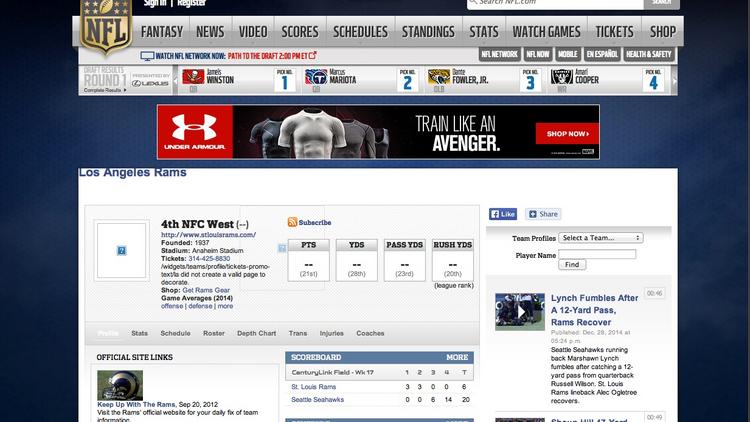 NFL website has 'Los Angeles Rams' page 