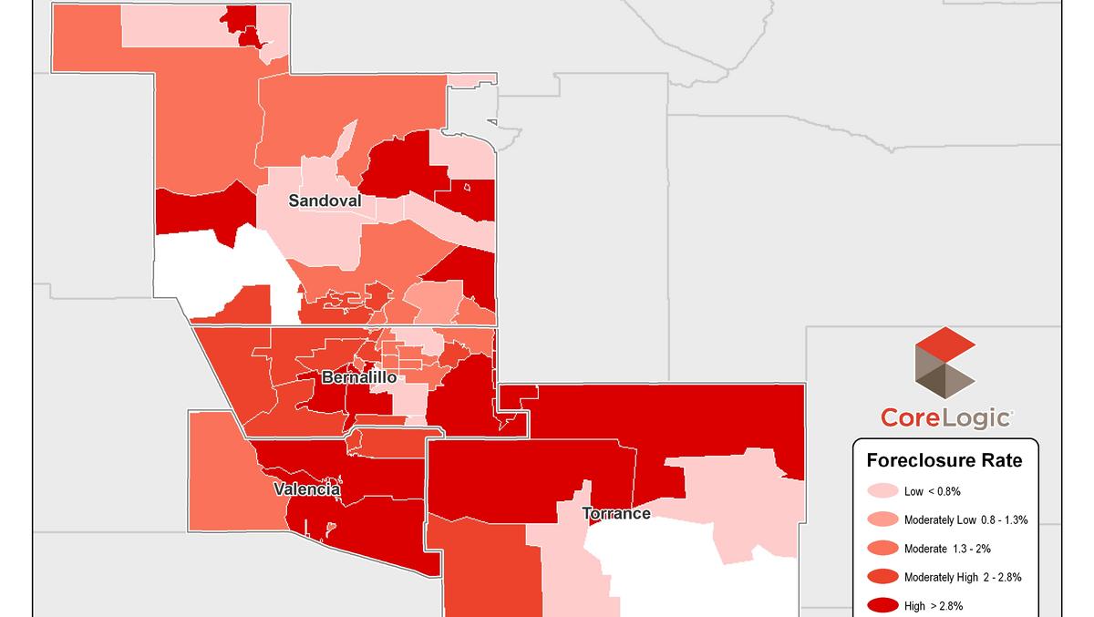 CoreLogic Albuquerque area foreclosures delinquencies national averages