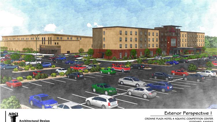 A rendering of the hotel and aquatics center for the STAR-bond funded development in Goddard.