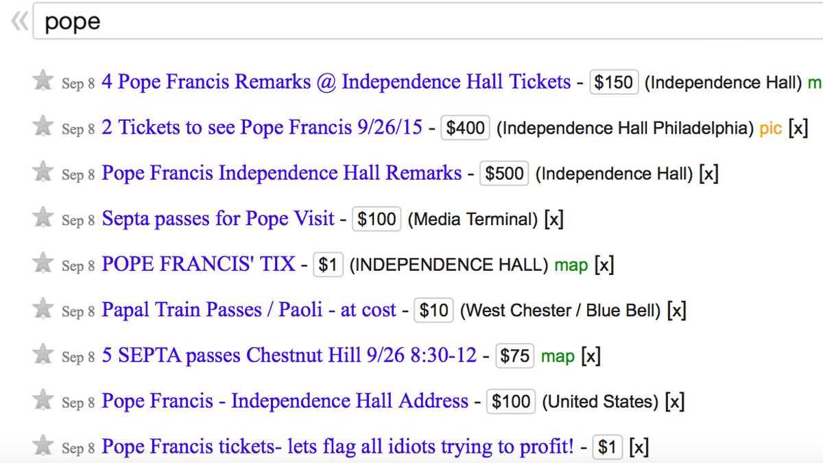 Papal ticket holders scalping seats on Craigslist ...