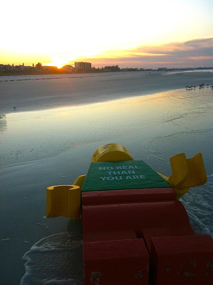 lego man on beach