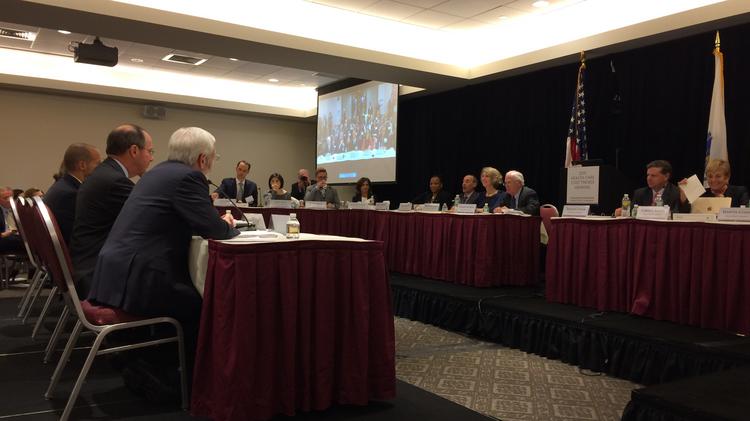 Insurers and providers sit on a panel at the 2015 Health Policy Commission Cost Trends Hearing.