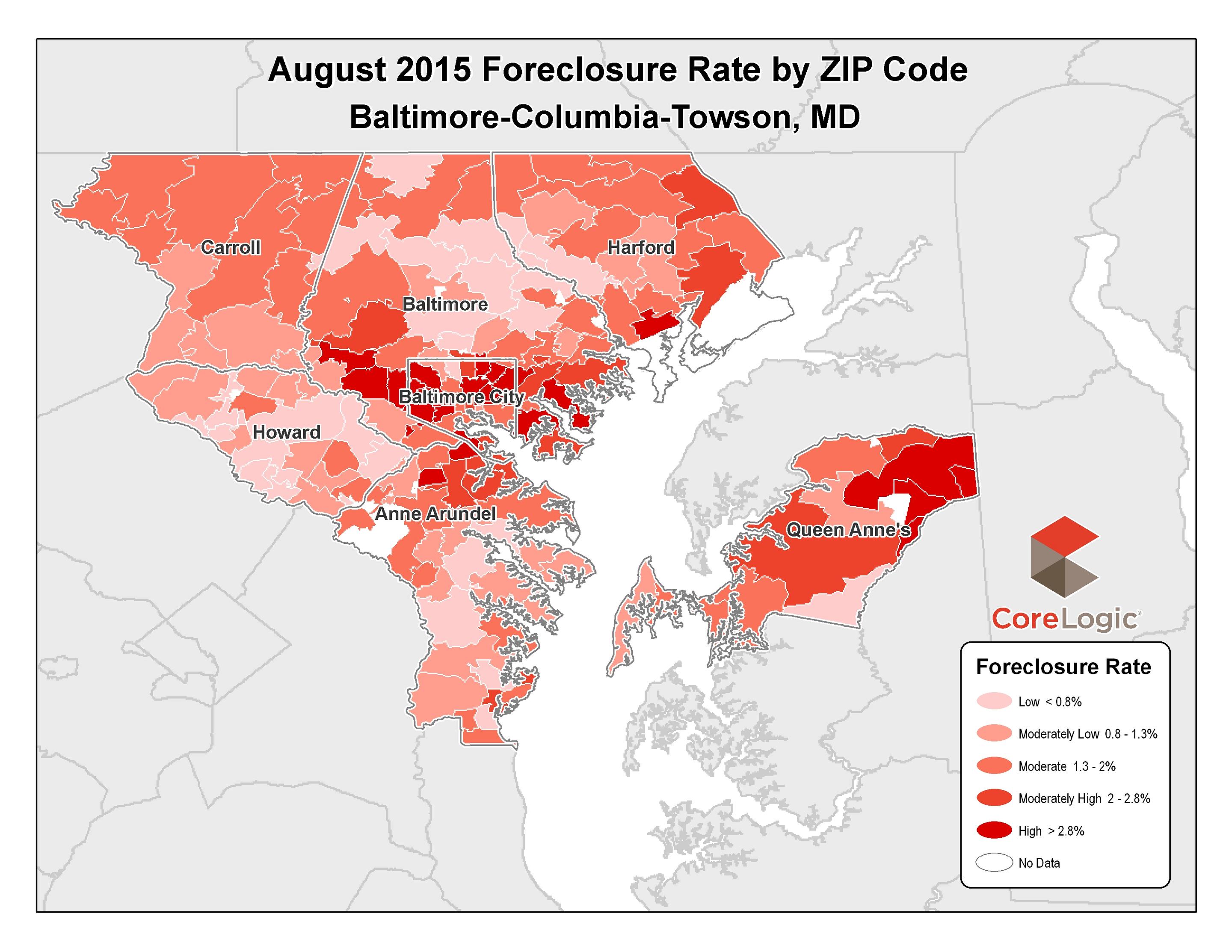 This map shows the highest and lowest foreclosure rates in the