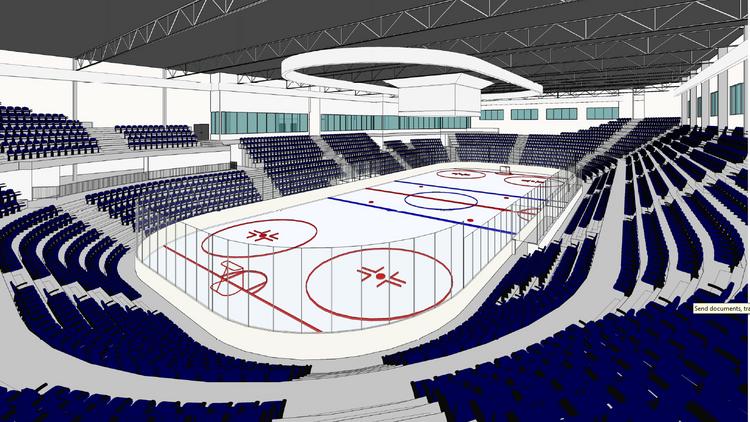 A close-up view of a proposed hockey rink with 4,200 stadium seats planned for the 100,000-square-foot ION International Training Center in the Leesburg area.