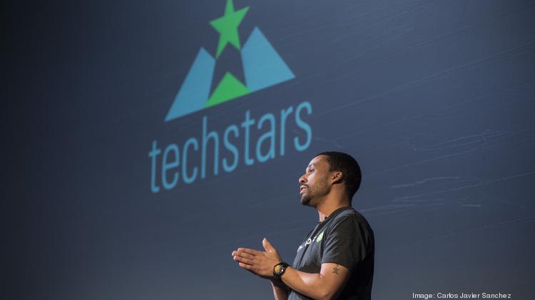 Rudy Ellis of Switchboard pitches during the Techstars cloud accelerator program's demo day in 2016.