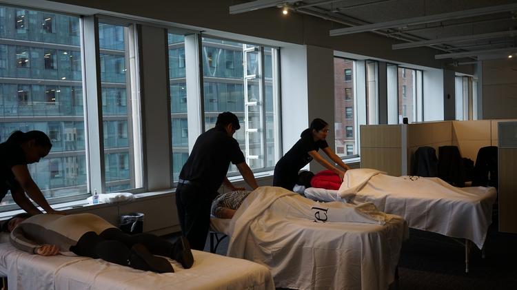 Zeel offered massages to attendees of the Global Wellness Institute luncheon, held at the offices of Steelcase.