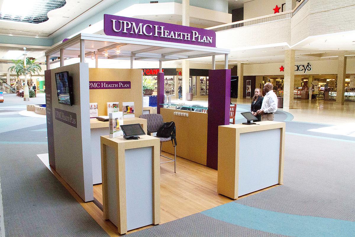 A look at UPMC Health Plan’s kiosk in the Century III Mall in West Mifflin, one of several malls