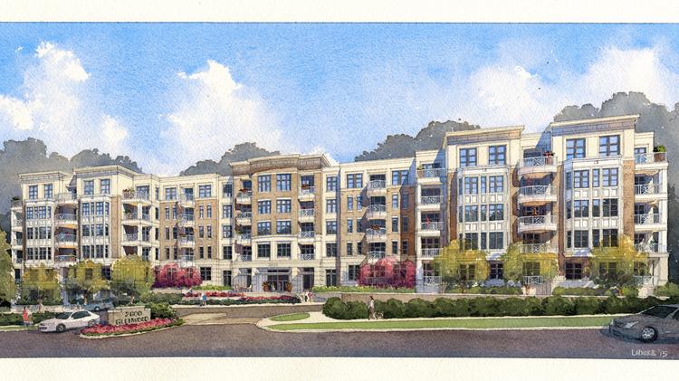 An artist's rendering of the proposed 186-unit 2600 Glenwood apartment community at the intersection of Oberlin Road in Raleigh.