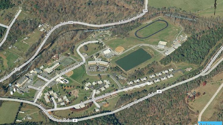 An aerial view of the Navy's now decommissioned Sugar Grove Station, located three hours southwest of D.C. in Pendleton County, West Virginia. It is for sale.