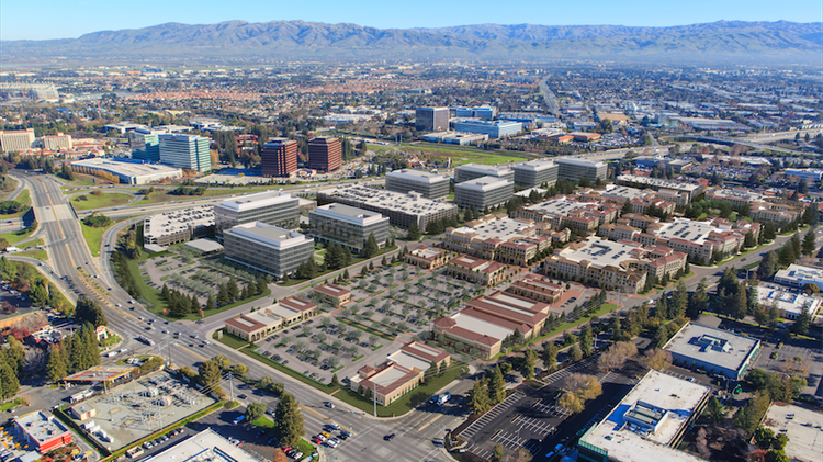 An overview shot of Irvine Company's Santa Clara Square at completion. CIG will occupy the office building shown at the far end of the campus.