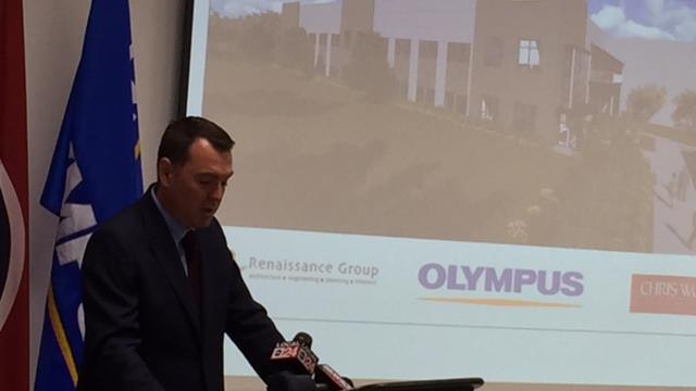 Nacho Abia, CEO of Olympus Corp. during groundbreaking for the company's new facility in Bartlett.