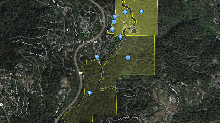 The yellow shaded areas show the outlines of the parcels that were includ ed in the Holy City transaction. The deal includ es about 142 acres of land.