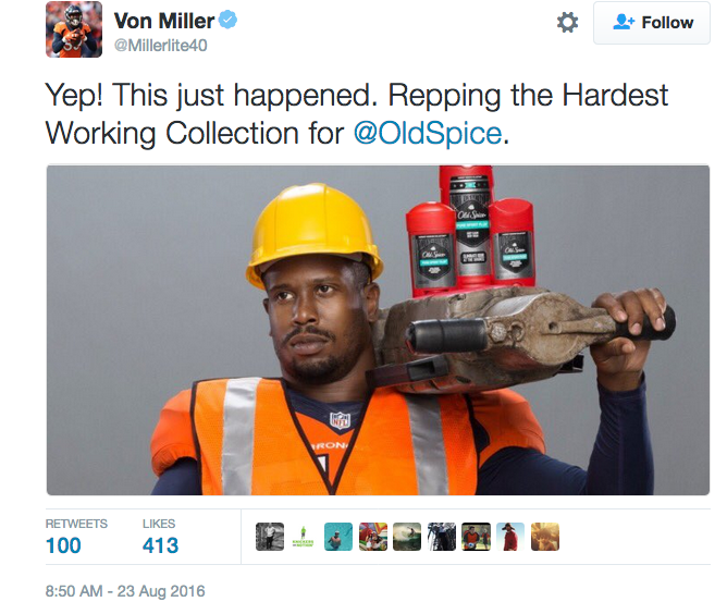 LOOK: Pictures of Von Miller shooting his newest Old Spice ad