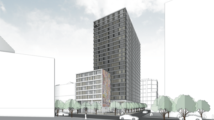 A new 200-foot, 21-story building with a 278,420-square-foot hotel, 4,600 square feet of retail and a 5,750-square-foot public open space has been proposed at 350 2nd Street. It would also includ e 30 off-street valet parking spaces and two new public art pieces.