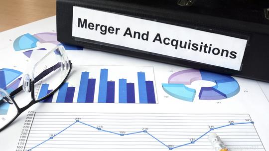 File folder with Merger and Acquisition and financial graphs.