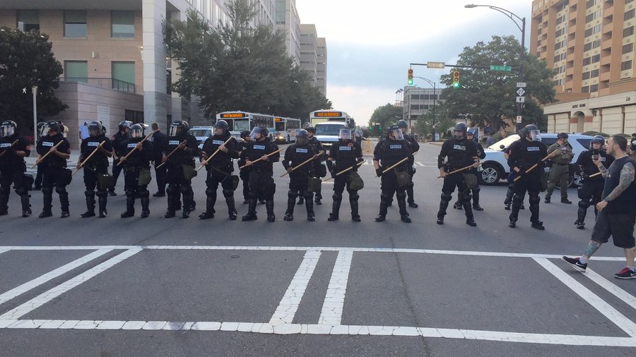 Riot police in uptown Charlotte