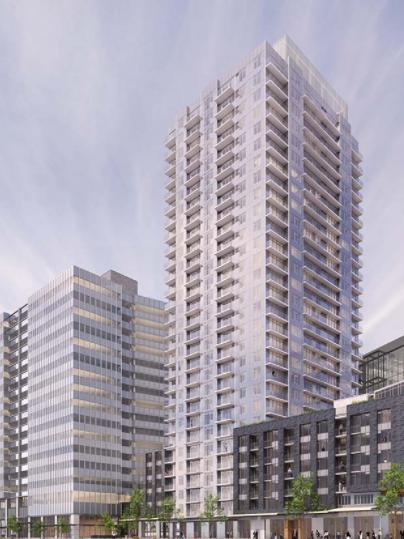 The Washington State Convention Center addition comes with two private development opportunities. The center will sell a site for an apartment tower, shown here on the right, and an office building, on the left. The 11-story convention center addition is shown in the background. Construction of the addition is scheduled to start this fall.