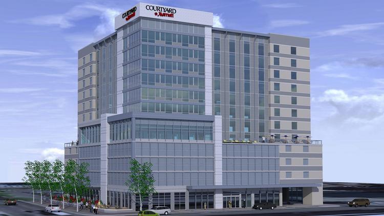 New Hotels Planned But Downtown Raleigh May Be Left Waiting Rendering Of Proposed 12 Story Courtyard By Marriott Hotel At 431 S Mcdowell