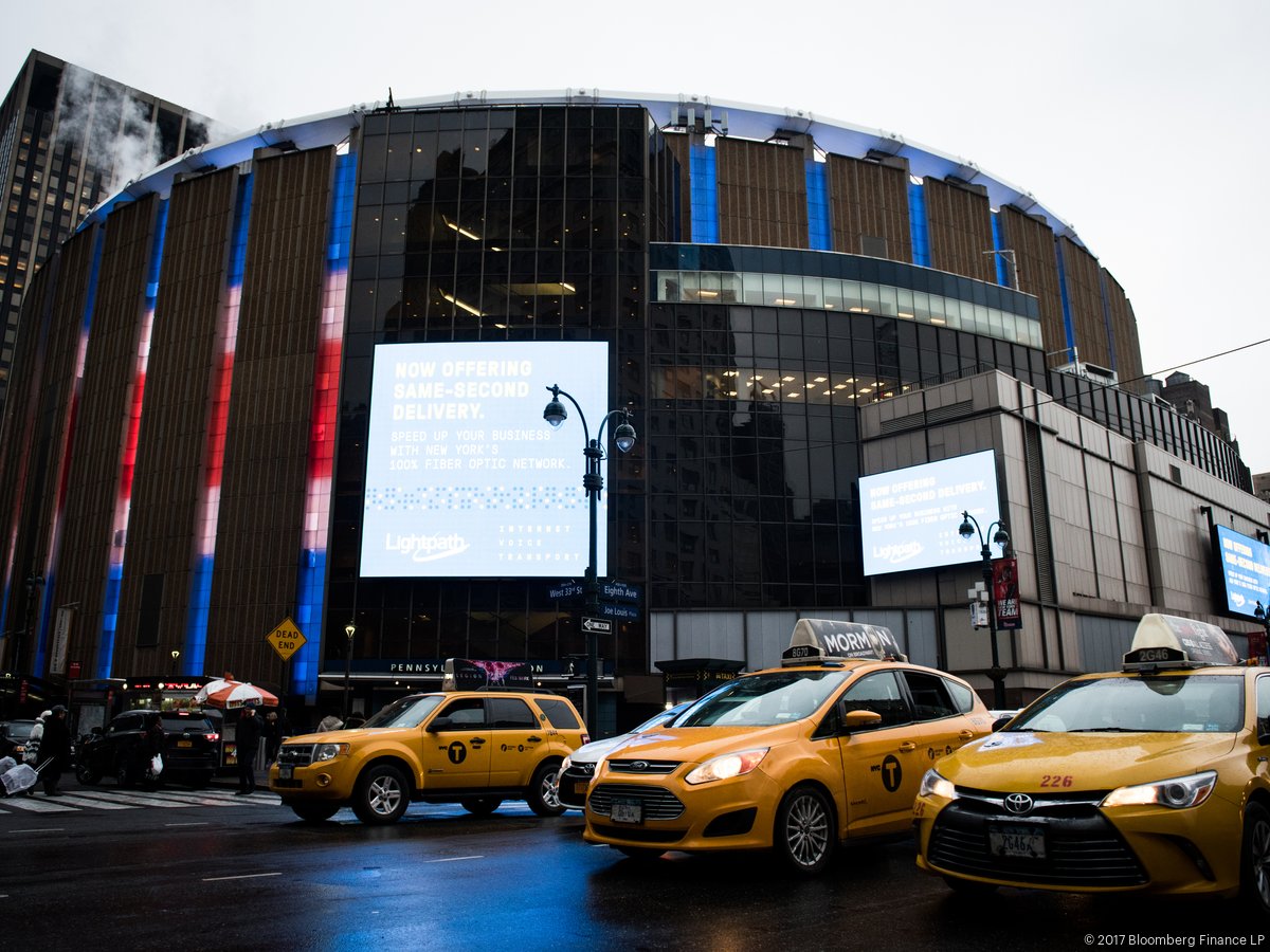 The marquee at the entrance to the Madison Square Garden indoor