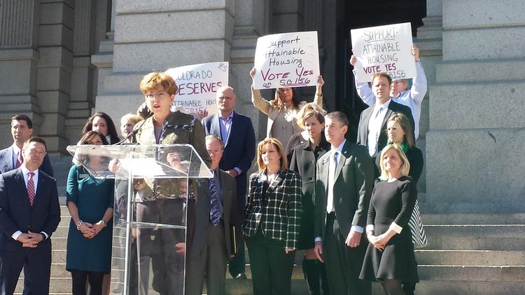 Centennial Mayor Cathy Noon speaks at a rally for construction defects reform at the Colorado Capitol on Feb. 27, 2017.