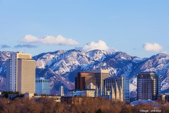 Salt Lake City Skyline in Early Spring with Copy Space