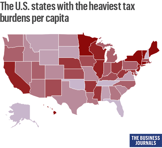 The U.S. states with the highest tax burdens per capita* - Bizwomen