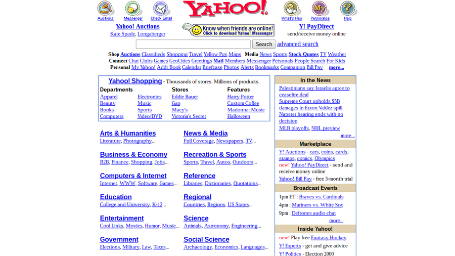 Yahoo homepages - October 2000