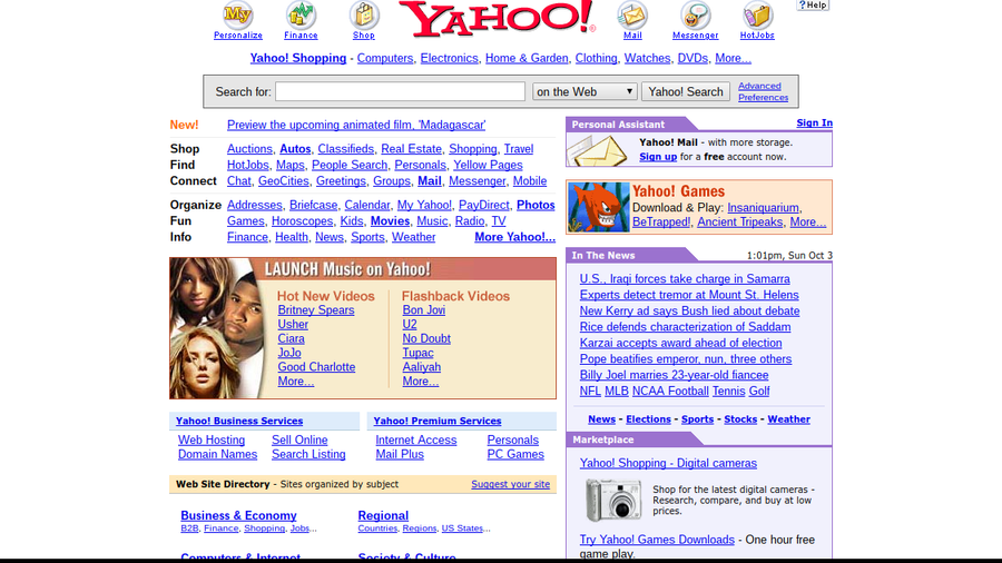 Yahoo homepages - October 2004