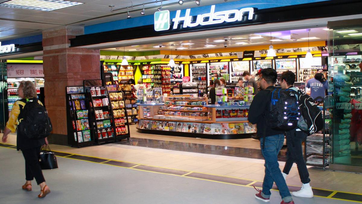 Hudson concession store at Pittsburgh International Airport announces