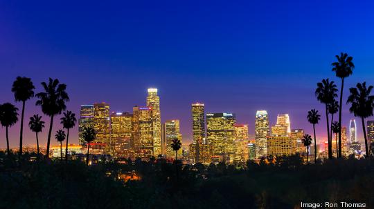 Skyscrapers of Los Angeles skyline sunset,urban sprawl, CA