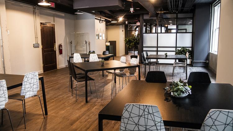The coworking space at 1628 offers a number of different seating options.