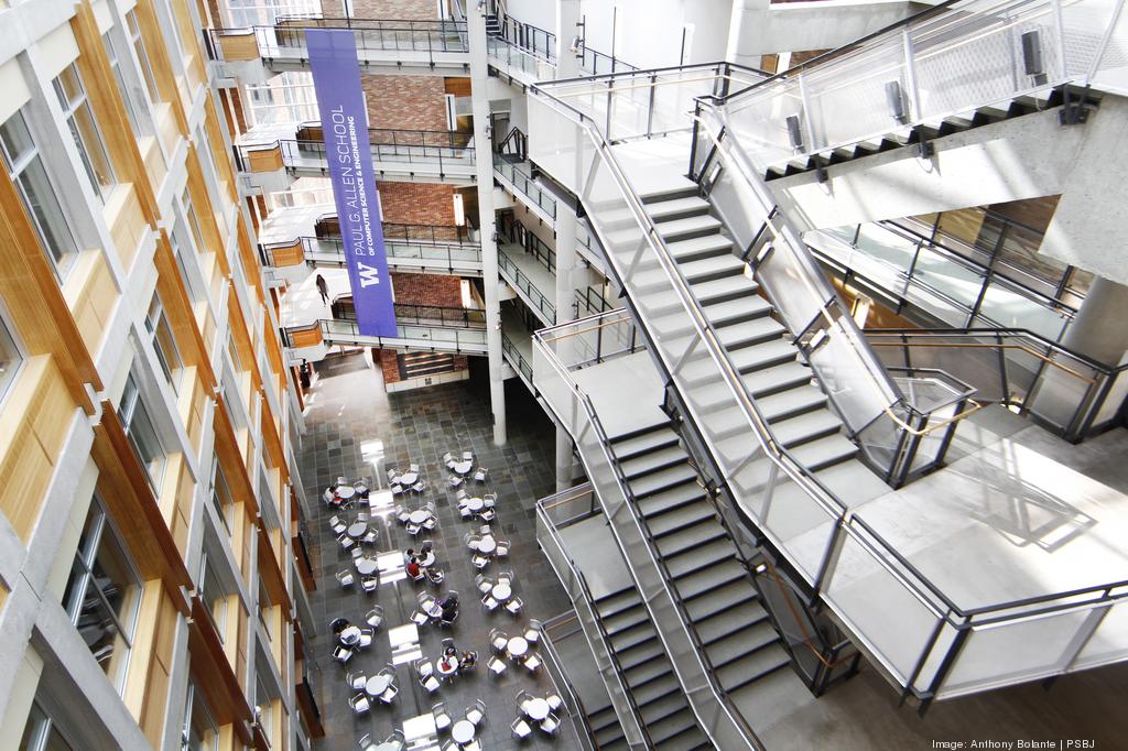 Pictured is the interior of the Paul G. Allen School for Computer Science and Engineering in Seattle, Wash.